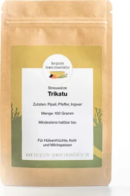 Produktbild von Trikatu Streuwürze "Die drei Scharfen". Eine ayurvedische Gewürzmischung