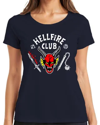 Immagine prodotto di Maglietta da donna HELLFIRE CLUB Demon Skull Horns D20 Flaming Sword Role Playing, Navy, S