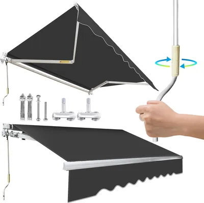 Immagine prodotto di Tenda da sole con braccio articolato Yakimz 350x300 cm Tenda da sole per terrazza per protezione dal sole e dalla pioggia, tenda da sole per balcone con manovella Grigio