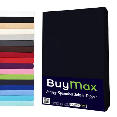 Produktbild von Jersey Topper Spannbettlaken Spannbetttuch 100% Baumwolle  Bettlaken, 140x200 cm, Schwarz