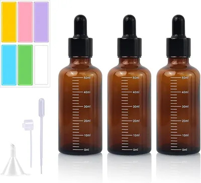 Immagine prodotto di Flaconi in vetro marrone da 3 pezzi, capacità 50 ml ciascuno, con contagocce, ideali per oli essenziali