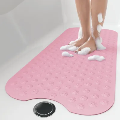 Image de Tapis de bain sans ventouses, 40 x 100 cm, en caoutchouc naturel (rose)