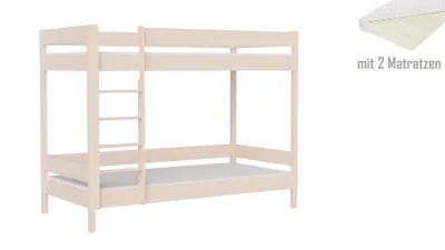 Produktbild von Etagenbett 180x80 Kinderbett mit Rausfallschutz & Lattenrost naturbelassen 80 x 180 für Mädchen und Jungen Massivholz Kiefer und MDF Möbelplatte, mit Matratzen, ohne Schubladen