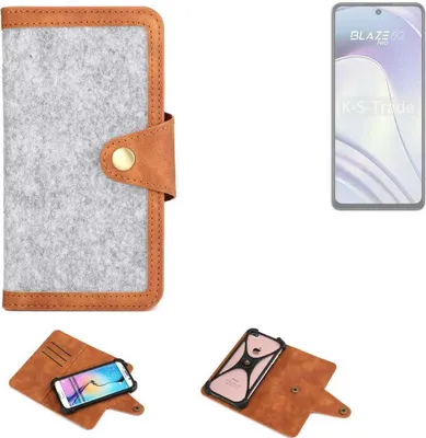 Produktbild von K-S-Trade Handyhülle kompatibel mit Lava Blaze Pro 5G Schutzhülle Filz-Hülle Kunst-Leder hellgrau braun (1x)