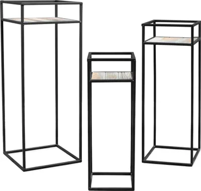 Three plant stands of varying heights are displayed against a white background.