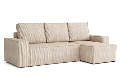 Produktbild von MR GROUP Ecksofa L Form Bergamo 240x142 cm mit Schlaffunktion und Bettkasten Couch Cord Schlafsofa Schlafcouch Sofa universale Seite, beige hellbraun