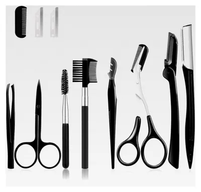 Produktbild von 11-teiliges Augenbrauen-Set mit Augenbrauen-Rasierer, Augenbrauen-Schere, Augenbrauen-Pinzette, Augenbrauen-Kamm und Augenbrauen-Pinsel für Frauen und Männer