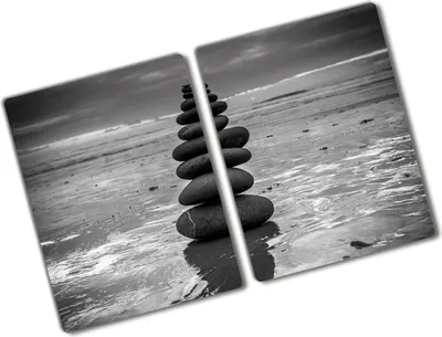 Produktbild von Tulup Glas Herdabdeckplatte - 2x40x52 cm - Glaskeramikkochfeld-Abdeckung Spritzschutz Glasabdeckplatte Kochplattenabdeckung und Schneidebrett - Zweiteilig - Kunst: modern & klassisch - Steine balancieren - Schwarzweiß
