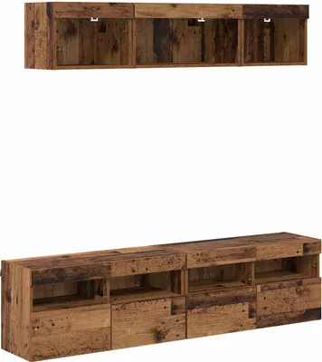 Immagine prodotto di vidaXL Mobile TV da parete con LED, 5 pezzi, legno di recupero, 80 x 30 x 40 cm