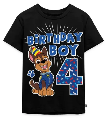 Produktbild von Spreadshirt Paw Patrol 4 Jahre Geschenk 4. Geburtstag Chase Kinder Premium T-Shirt, 134/140 (8 Jahre), Schwarz