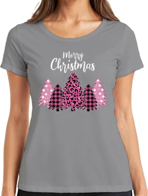 Produktbild von Merry Christmas Weihnachtsbaum Kariert Pink - Weihnachten Weihnachtsgeschenk Christmas Damen T-Shirt, Grau, 3XL