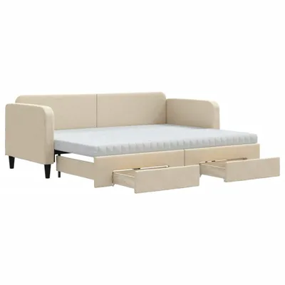 Obrázok produktu pre vidaXL Rozkladacia posteľ so zásuvkami krémová 80x200 cm Látka