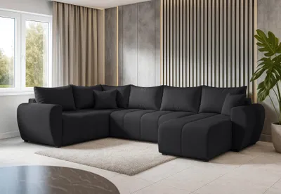 Image de AX LIVING Malatya U XL Canapé d'angle en forme de U XXL noir moderne G