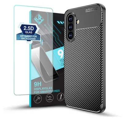 Produktbild von Handy Hülle für Samsung Galaxy A17 / A17 5G mit 9H Displayglas Displayschutz Plus Carbon Look Cover Case Schutzhülle Farbe: Schwarz