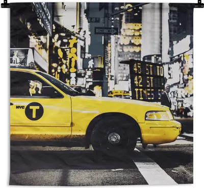 Produktbild von MuchoWow® Wandteppich Wandbehang New York - Gelb - Taxi 150x150 cm Tapisserie Dekoration Wandtuch - Wohnaccessoires - Modernes