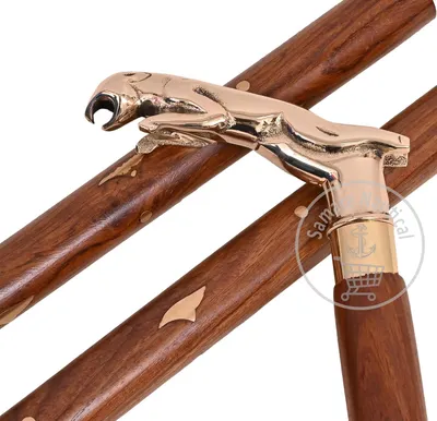 Produktbild von Vintage Holzkrücke Messing Wandstock Jägerstöcke