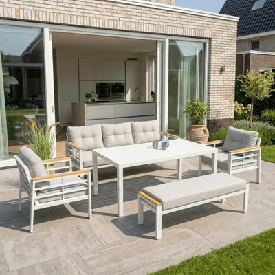 Produktbild von Garten-Essgruppe Blakes 7-Personen Weiß Aluminium/Holz – 06260W