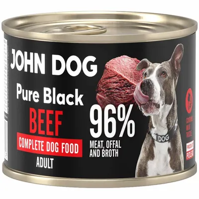 Produktbild von John Dog Hundenassfutter Pure Black Rind - Premium Getreidefreies Hundefutter mit 96% Fleisch - Monoprotein Nassfutter für ausgewachsene Hunde 200g