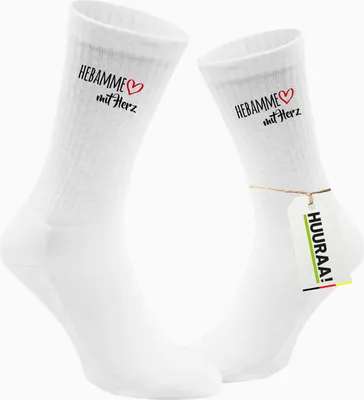 Produktbild von Huuraa Uni Socken Hebamme mit Herz 37/41 White Baumwolle Tennissocken Geschenkidee