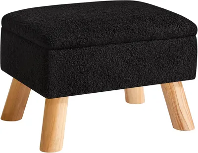 Image de Tabouret de maquillage avec rangement, couleur noire, pieds en bois, revêtement en velours, idéal pour une chambre