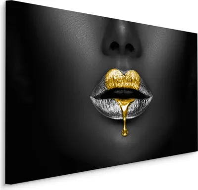 Produktbild von CANVAS Leinwand Bilder XXL Kunstdruck Abstrakt Frau Gesicht goldenes Lippen Lipgloss Br. 90 cm x Hö. 60 cm