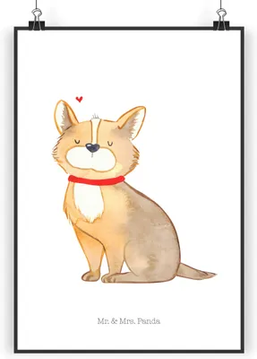 Produktbild von Mr. & Mrs. Panda Bild Hund Glück DIN A4 - Weiß - Geschenk, Kunstdruck, wanddeko, Süß, Deko, Spruch, Herz, Plakat, drucke, Liebe, Sprüche
