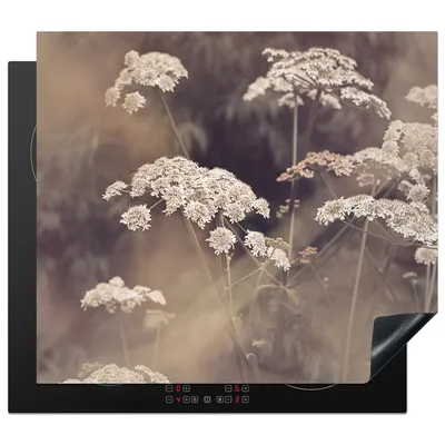 Produktbild von KitchenYeah© Herdabdeckplatte Pflanze - Weiß - Natur - Blumen , 60x52cm, Küche Deko, Glaskeramikkochfeld Herdabdeckung, Abdeckplatte fùr Kochfeld