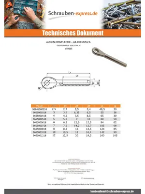 Produktbild von Biteinsätze für Mit Walzterminal für Auge Edelstahl A4 Durchmesser 5