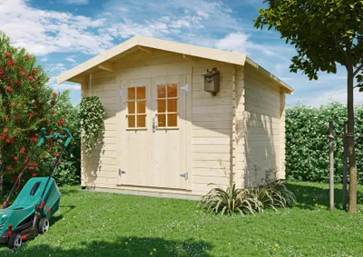 Produktbild von Gartenhaus Lenox aus Fichte 28 mm mit Satteldach und Doppeltür 2,80x2,80 m