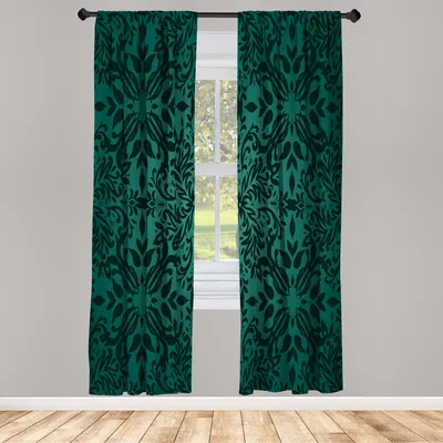 Produktbild von ABAKUHAUS Orientalisch Vorhänge 2 Panel Set für Wohnzimmer Schlafzimmer Dekor, Mandala İnspiriert Curly Blumen Und Blätter Details Der Rahmen Illustration, 150 cm x 225 cm, Jadegrün