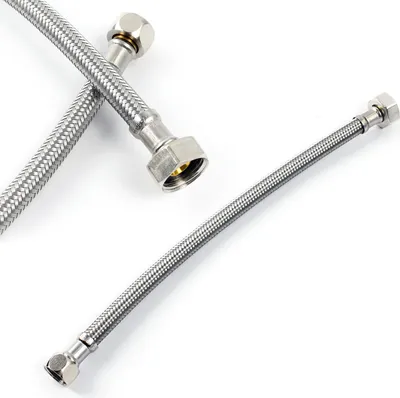 Immagine prodotto di Tubo flessibile XPOtool lunghezza 500 mm, diametro interno DN8, dado per raccordo da 1/2" (18,64 mm), dado per raccordo da 3/8" (14,95 mm), tubo corazzato in acciaio inox EPDM