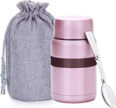 Produktbild von Thermobehälter 500ml, Edelstahl Thermo Speisebehälter mit Löffel und Warmhaltebox, Auslaufsicher Lebensmittelflasche, Vakuum Isoliert Speisegefäß, Halten Sie Essen Warm & Kalt