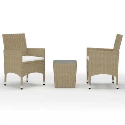 Obrázek produktu pro vidaXL 3dílná souprava Bistro Set z polyratanu a tvrzeného skla, béžová barva