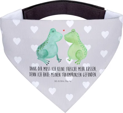 Produktbild von Mr. & Mrs. Panda Hunde Halstuch Frosch Liebe - Grau Pastell - Geschenk, Hund, Dreieckstuch, Freundin, Frösche, Bandana, für, Hals Tuch, Verliebt, Hochzeitstag
