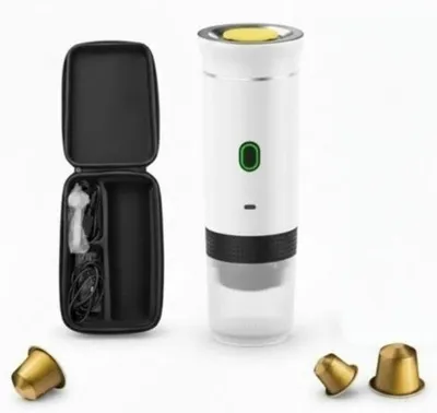 Obrázek produktu pro Sada kufrík a bezdrátová přenoská kávovar Planet Tech 3 v 1, 20 barů, Kompatibilní s kapslemi Nespresso, Dolce Gusto, Mletá káva, Bílá
