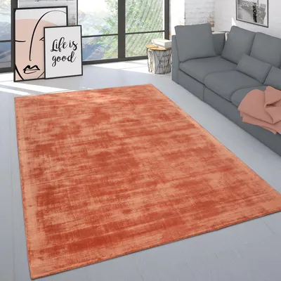 Image de Tapis fait main, haute qualité, couleur unie, poils courts, moderne, mélange de matériaux, couleur Aprico, dimensions 200 x 300 cm