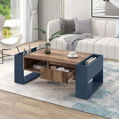 Zdjęcie produktu dla Nowoczesny stolik kawowy - Stolik do salonu - Aranżacja salonu - Szuflada bez uchwytu - 111 x 60 x 40 cm