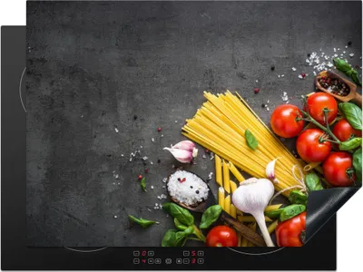 Produktbild von KitchenYeah© Herdabdeckplatte Nudeln - Kräuter - Tomate - Gewürze - Rustikal , 71x52cm, Küche Deko, Glaskeramikkochfeld Herdabdeckung, Abdeckplatte fùr Kochfeld