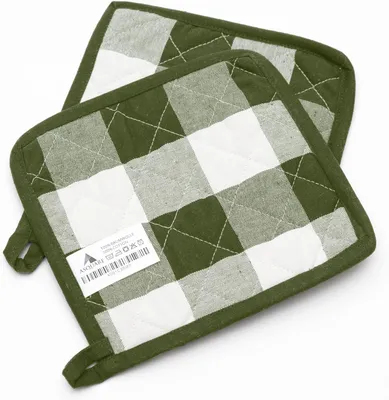 Produktbild von Set von Topflappen - 2 praktische Topflappen im Karodesign - Ökologische Topflappen aus 100% Baumwolle - Kochlappen in Grün und Weiß 20x20 cm