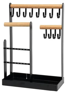 Image de Organisateur à bijoux en bois avec crochets et support métallique
