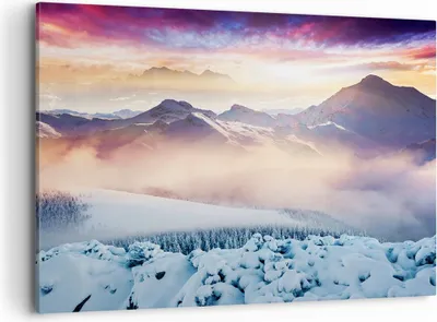 Produktbild von Bild auf Leinwand - Leinwandbild - Berge Schnee Winter - 100x70cm - Wand Bild - Wanddeko - Leinwanddruck - Bilder - Kunstdruck - Wanddekoration - Leinwand bilder - Wandkunst - AA100x70-3596