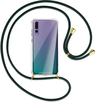 Produktbild von Handykette Backcover-Schutzhülle mit Band (Metall goldfarben) für Huawei P20 Pro - dunkelgrün