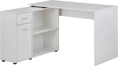 Produktbild von Design Eckschreibtisch mit Regal Weiß 120 x 75,5 x 106,5 cm, Moderner Büro-Schreibtisch, Computer-Tisch Arbeitszimmer, Winkelschreibtisch Home Office