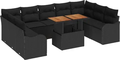 Image de vidaXL Ensemble de salon de jardin, 10 pièces, 9 places, couleur noire