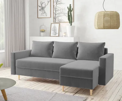 Produktbild von AX LIVING Walston 3 Sitzer Couch mit Schlaffunktion 224cm Grau – Ecksofa samt