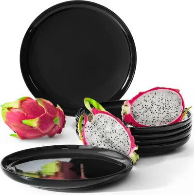 Produktbild von KONSIMO Teller-Set VICTO Tafelservice hergestellt in der EU (6-tlg), 6 Personen, Steingut, spülmaschinengeeignet, mikrowellengeeignet, 6x Dessertteller, glänzend schwarz
