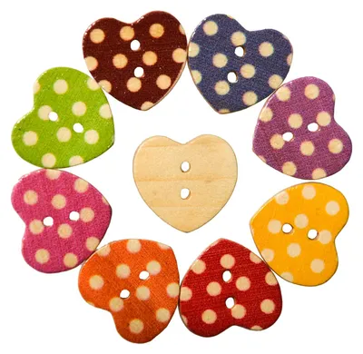 200 Knöpfe Herz Holzknöpfe bunt gemischt Ø 18mm x 16mm Herzknopf 2 Löcher