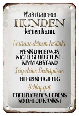 Produktbild von Blechschild Spruch 12x18cm was man von Hunden lernen kann
