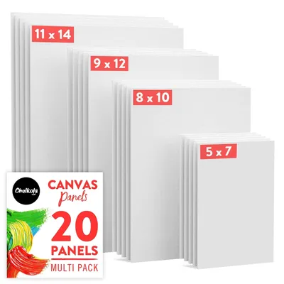 Leinwand-Mix-Pack 20 Stück, 5x7–11x14 Zoll, 100 % Baumwolle, grundiert, weiß