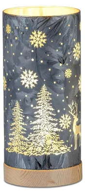 Produktbild von Formano LED Tischlampe Deko Winterblau Stimmungslicht Zylinder 25 cm Holzsockel
